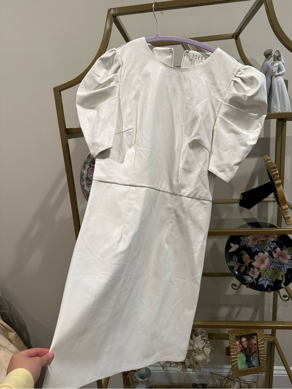 White Puff-Sleeve Midi Dress by TCEC